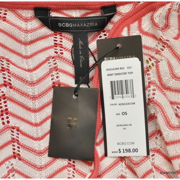 BCBG Max Azria Silk Blend Chevron Poncho Knit Sweater Top Pink S Nwt $198 - Picture 6 of 9